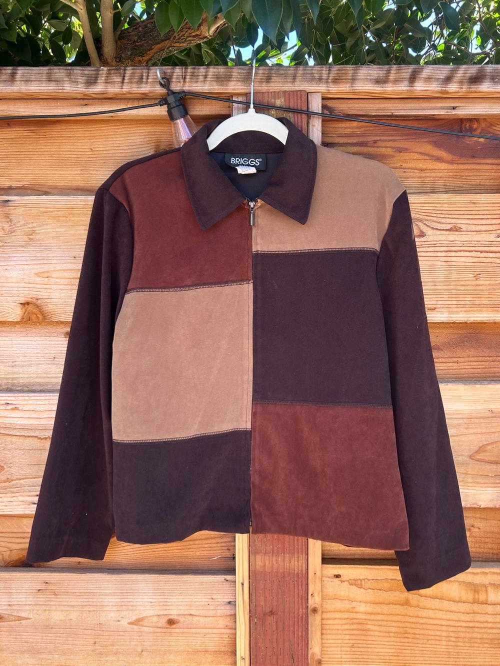 Vintage Y2K 90s Briggs Brown Colorblock Zip Up Mod Shacket Medium 12P